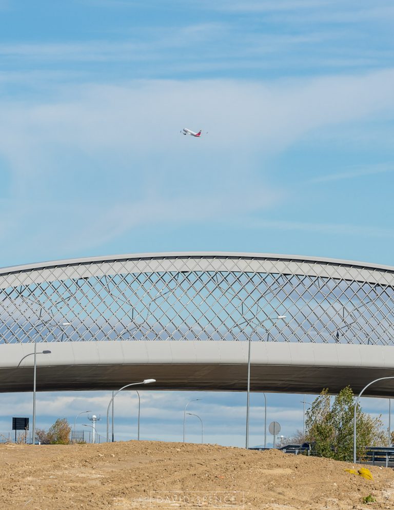 Puente Concordia y avión despegando Aeropuerto